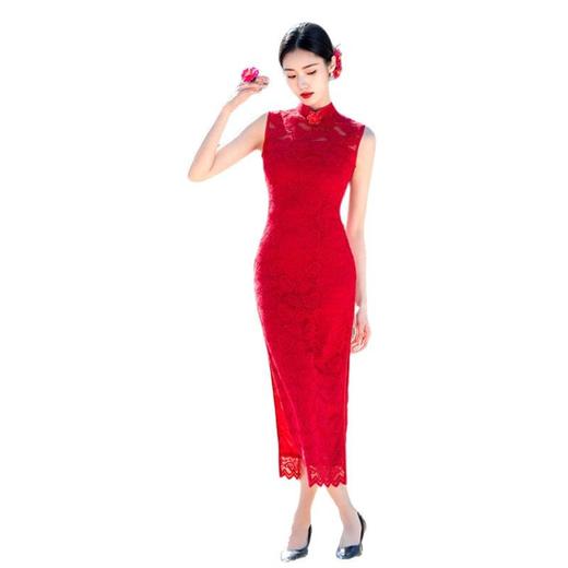 GX现代时尚改良新中式长款蕾丝无袖旗袍2025春新款年轻女士婚宴旗袍 商品图4