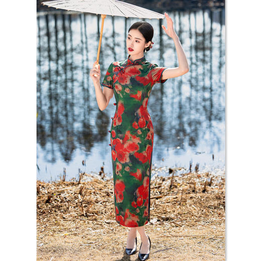 GX复古国风中长小个子提花旗袍2025春夏新款年轻女士宴会旗袍连衣裙 商品图3