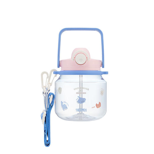 【6F】膳魔师儿童水杯海洋系列宝宝水杯幼儿园喝水杯运动水壶小学生上学杯子 吨吨桶1200ml 粉蓝色（赠肩带） 商品图5