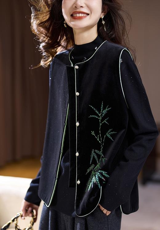 报喜竹叶亭亭玉立丝绒＋提花双面穿国风马甲 商品图2