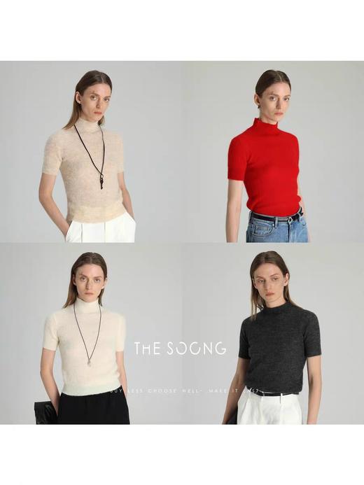 THESOONG25年早春系列羊驼毛软糯半高领绒感短袖上衣HBMY6202 商品图0