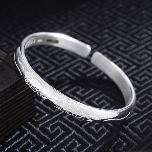 子佩集S999银【鱼莲共舞】手工纯银手镯原创设计【55021130】2503 商品图1