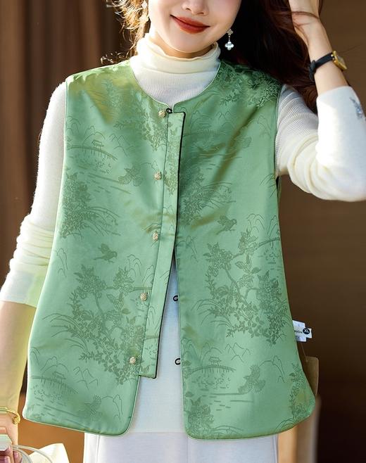 报喜竹叶亭亭玉立丝绒＋提花双面穿国风马甲 商品图3