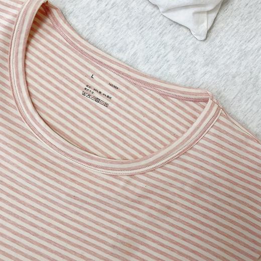 丁摩 7A抑菌女士睡裙大码40支棉氨家居裙 夏季可外穿条纹圆领宽松睡衣5ZF-3175 商品图3