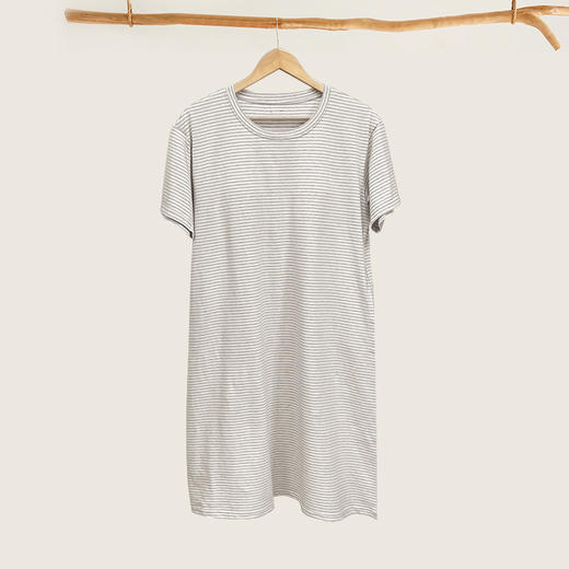 丁摩 7A抑菌女士睡裙大码40支棉氨家居裙 夏季可外穿条纹圆领宽松睡衣5ZF-3175 商品图9