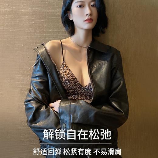 豹纹三角杯内衣女薄款小胸聚拢性感深V无钢圈上托法式细肩带文胸性感内衣 商品图2