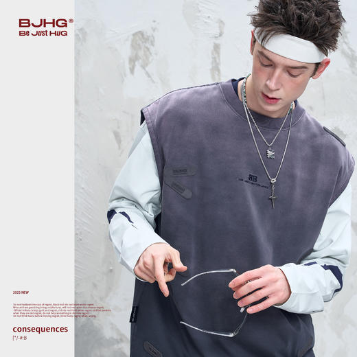 BJHG不计后果 创可贴背心男款夏季新款潮美式复古街头痞帅无袖t恤 商品图1