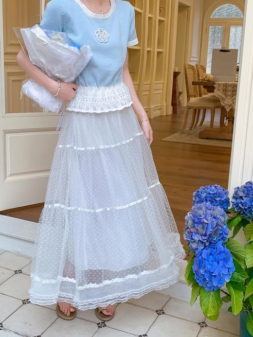 张心子【仲夏山茶】春夏蕾丝小香风弹力针织衫上衣 U2503058 商品图6