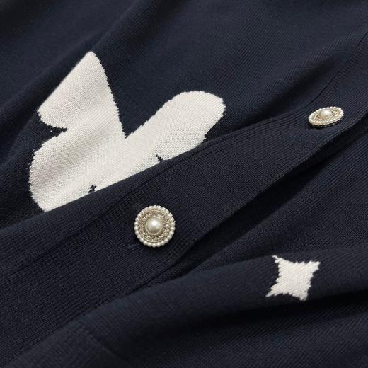 丁摩 春夏新款法式气质提花蝴蝶图案针织开衫圆领桑蚕丝短袖薄款5ZF-16070 商品图3