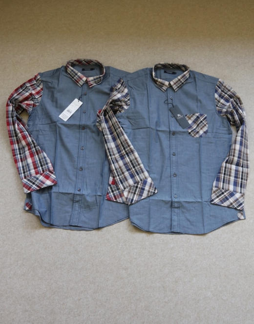 简单粗暴的 哈！男段 粑家的 日线黑标 牛仔色+格纹领袖 长袖衬衫 2色入 商品图0