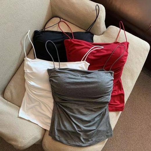 夏季少女风吊带背心内搭外穿美背舒适褶皱细肩带上衣显瘦背心女 商品图0