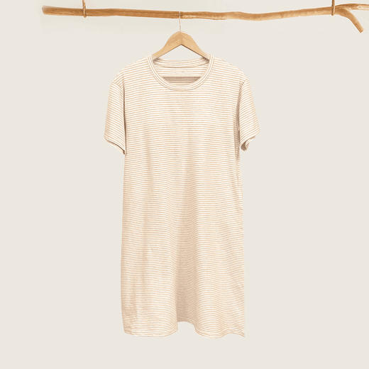 丁摩 7A抑菌女士睡裙大码40支棉氨家居裙 夏季可外穿条纹圆领宽松睡衣5ZF-3175 商品图5