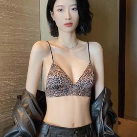 买一送一性感法式三角杯内衣少女豹纹性感大胸显小显瘦胸罩薄款显胸小无钢圈文胸罩