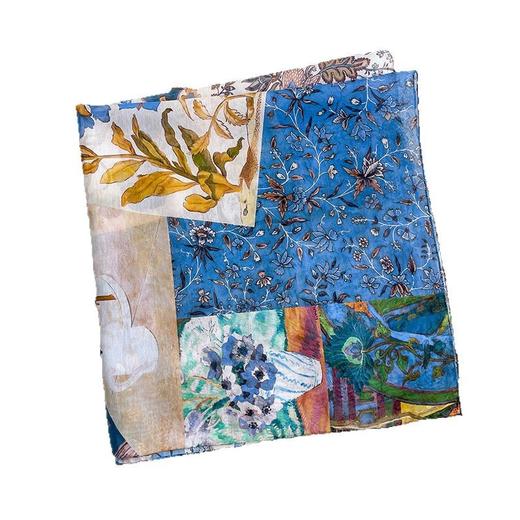 丁摩 高档真丝丝绵中方巾女百搭春夏防晒桑蚕丝棉混纺丝巾披肩5ZF-6767 商品图4