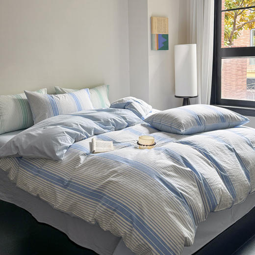 【条纹提花四件套】A类床上四件套全棉柔软裸睡条纹提花被套床品件套新 商品图1