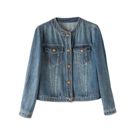 丁摩 圆领小香风牛仔外套女春秋装新款宽松复古水洗气质夹克5ZF-64668 商品图4