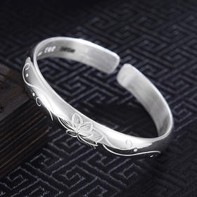 子佩集S999银【碧波莲影】手工纯银手镯原创设计【55021106】2503