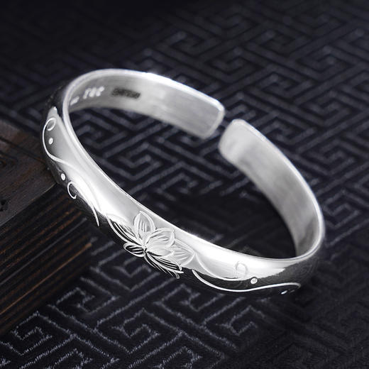 子佩集S999银【碧波莲影】手工纯银手镯原创设计【55021106】2503 商品图1