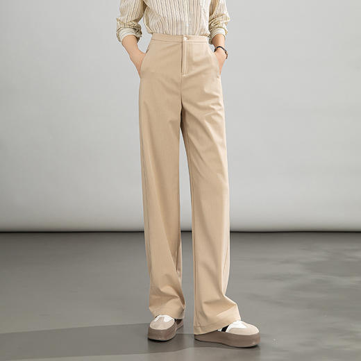 丁摩 窄版直筒裤春季宽松遮肉显瘦西装阔腿长裤子女高腰弹力休闲5ZF-12132 商品图3
