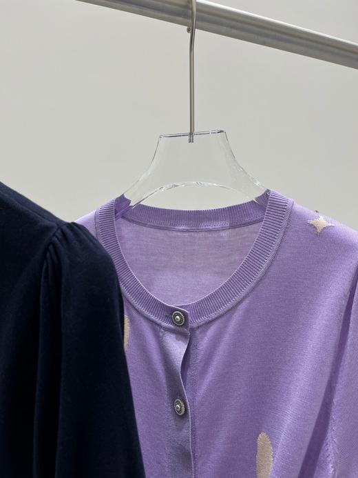 丁摩 春夏新款法式气质提花蝴蝶图案针织开衫圆领桑蚕丝短袖薄款5ZF-16070 商品图4