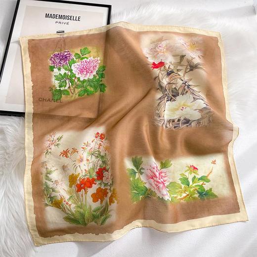 丁摩 高档真丝丝绵中方巾女百搭春夏防晒桑蚕丝棉混纺丝巾披肩5ZF-6767 商品图9