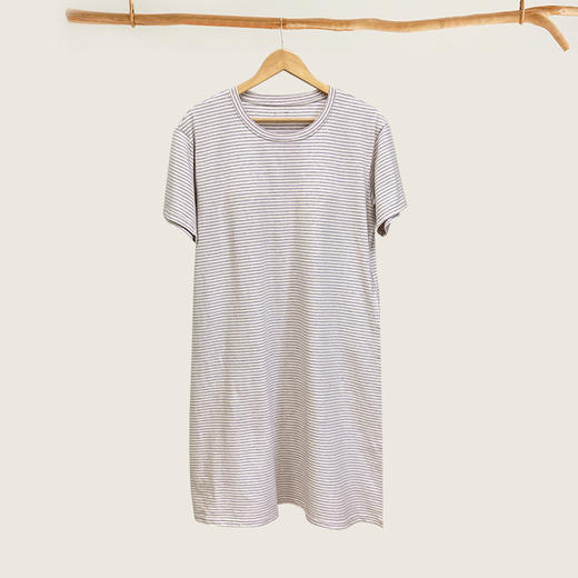 丁摩 7A抑菌女士睡裙大码40支棉氨家居裙 夏季可外穿条纹圆领宽松睡衣5ZF-3175 商品图7