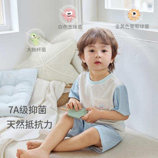 【2025年春夏新品】i-baby/英伦宝贝泡泡玛特儿童针织抑菌恒温家居服短袖短裤套装居家外出吸湿排汗 商品图4