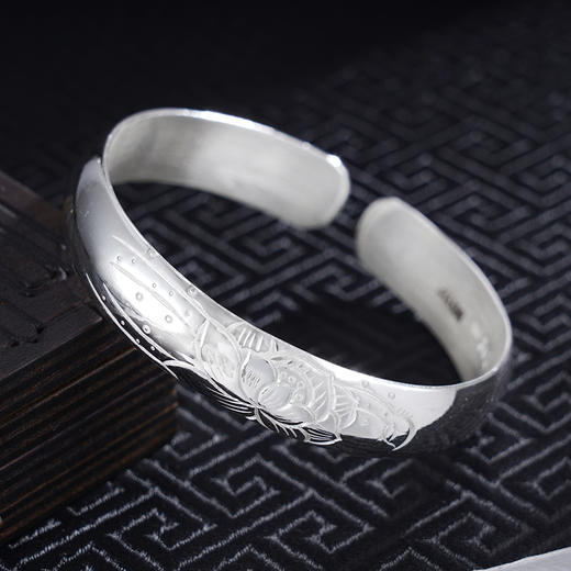 子佩集S999银【莲心映月】手工纯银手镯原创设计【55021132】2503 商品图1