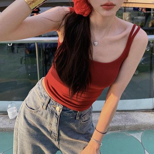 韩版辣妹双肩带吊带背心女修身显瘦百搭带胸垫内衣女美背上衣厂家 商品图0