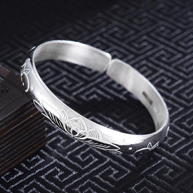 子佩集S999银【鱼戏莲影】手工纯银手镯原创设计【55021115】2503