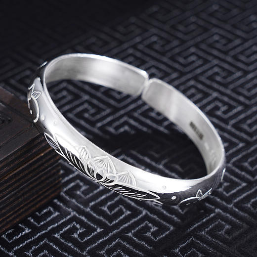 子佩集S999银【鱼戏莲影】手工纯银手镯原创设计【55021115】2503 商品图1