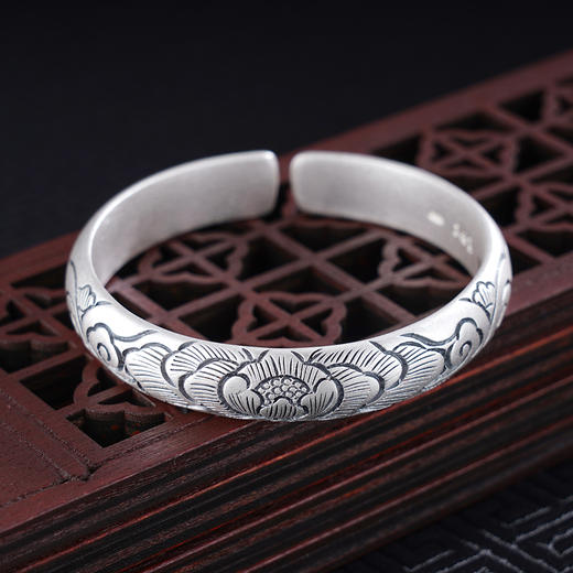 子佩集S999银【富贵花开】手工纯银手镯原创设计【55011215】2503 商品图1