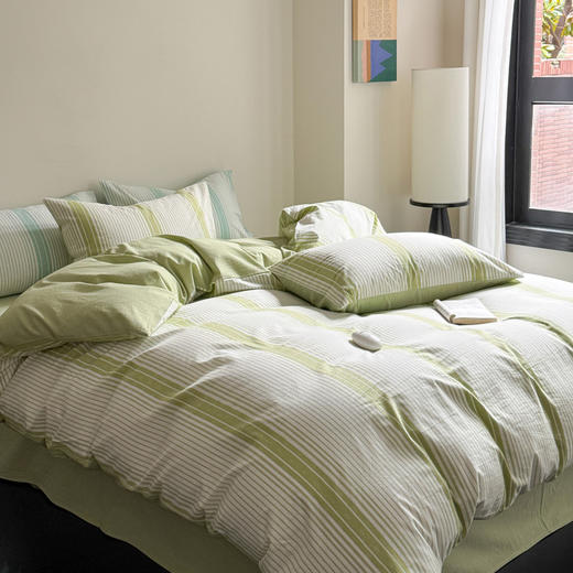 【条纹提花四件套】A类床上四件套全棉柔软裸睡条纹提花被套床品件套新 商品图3