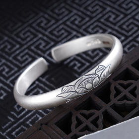 子佩集S999银【碧波荷影】手工纯银手镯原创设计【55021201】2503