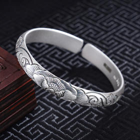 子佩集S999银【繁花祥云】手工纯银手镯原创设计【55011208】2503