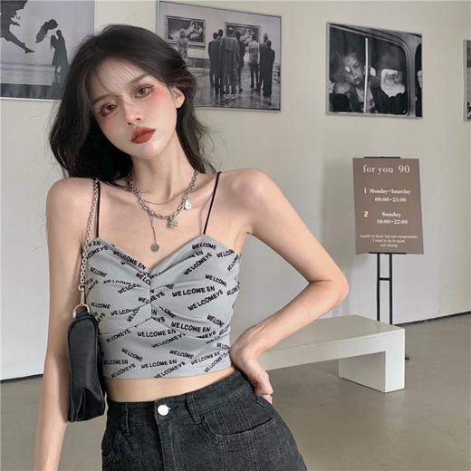买一送一辣妹印花打底黑色吊带带胸垫背心女内搭夏季性感纯欲春季短款上衣 商品图2