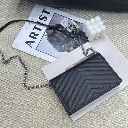 YSL 黑银 鱼子酱牛皮 woc 信封包 商品图1