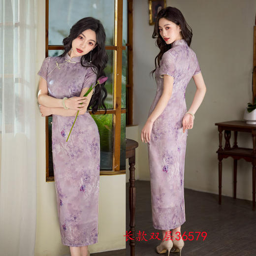 GX老上海复古中国风长款短袖旗袍2025春夏新款港风黄色旗袍裙 商品图3