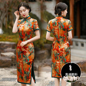 HQ-JYJ-130老上海2025新中式夏季中国风复古日常时尚喜桑蚕丝旗袍连衣裙