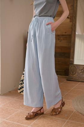 SimpleRetro松紧腰两色直筒休闲裤女阔腿弯刀裤