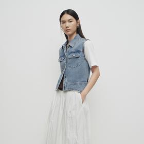 播商场同款时髦复古牛仔马甲女25春季新款叠穿蓝色上衣