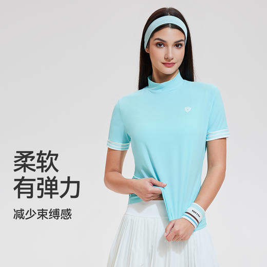 【上新】科里芙半高领显瘦高尔夫短袖凉感透气运动休闲跑步T恤女子 商品图4