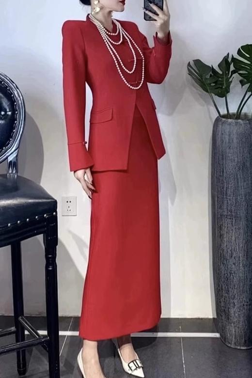 ELLA JADE 红色中式V领外套半裙套装 19865 商品图0