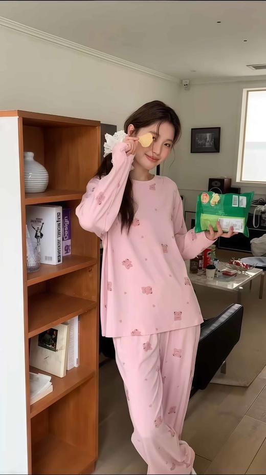 MH竹纤维女士印花圆领长袖家居套18424 商品图2