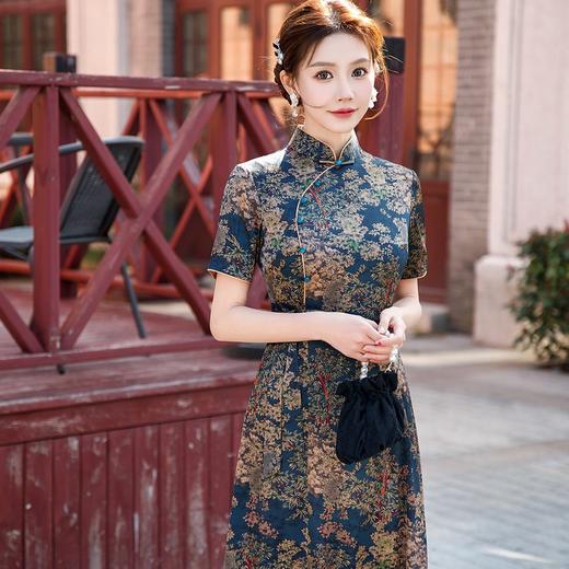 HQ-JYJ-004新款夏季女改良旗袍裙日常国风长款收腰显瘦时尚连衣裙 商品图1