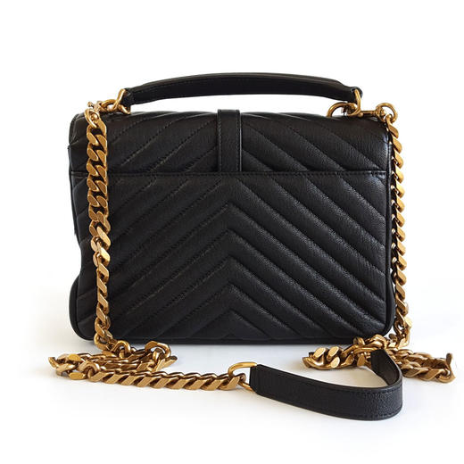 【95新】YSL圣罗兰487213中号黑金V纹college邮差包链条包单肩包女士现售价：7180！120325NJS22 商品图4