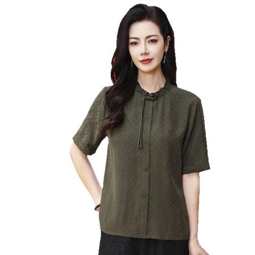 LS-LX2826冠乐绉香云纱上衣女2025夏装新款新中式短袖阔太太桑蚕丝真丝衬衫 商品图4