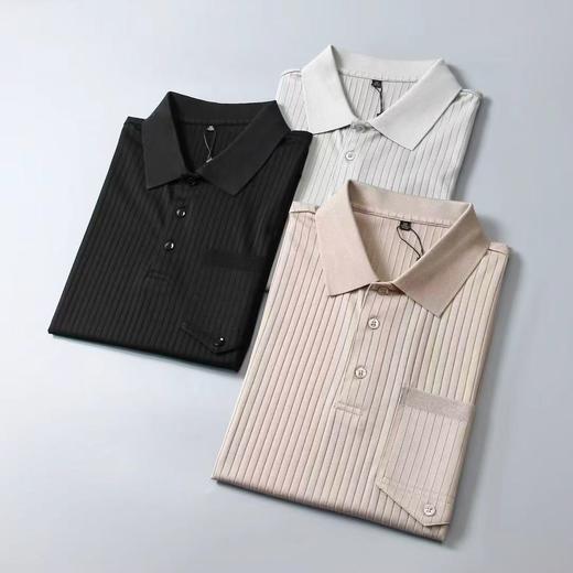 夏季新款翻领条纹短袖T恤男修身百搭纯色上衣   YH-F5977* 商品图1