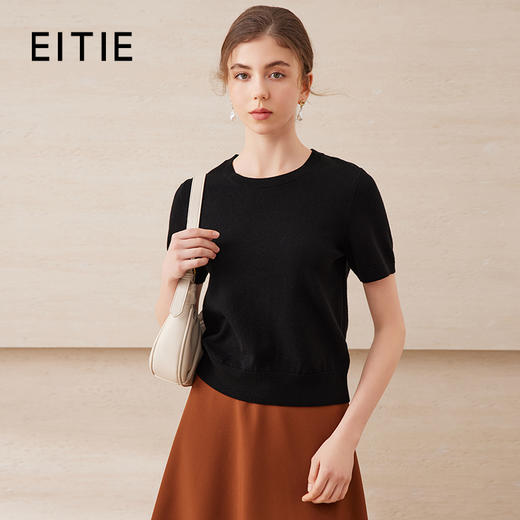 EITIE爱特爱舒适柔软百搭基础款短袖多色圆领针织衫2025春夏新款A2501507 商品图2