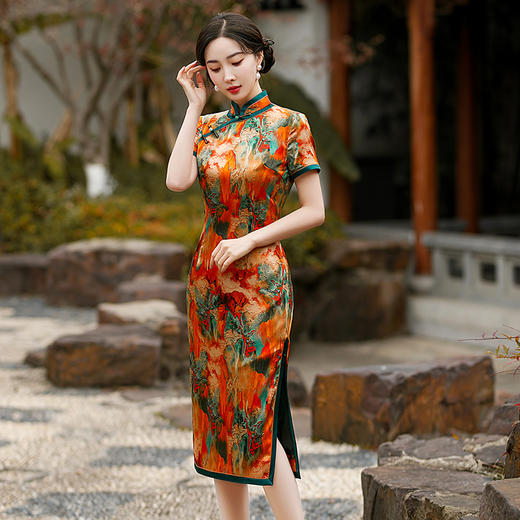HQ-JYJ-130老上海2025新中式夏季中国风复古日常时尚喜桑蚕丝旗袍连衣裙 商品图2